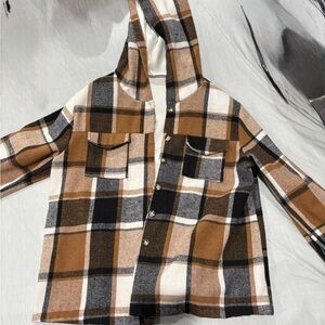 Women’s Casual Plaid Fleece-Lined Hooded Jacket